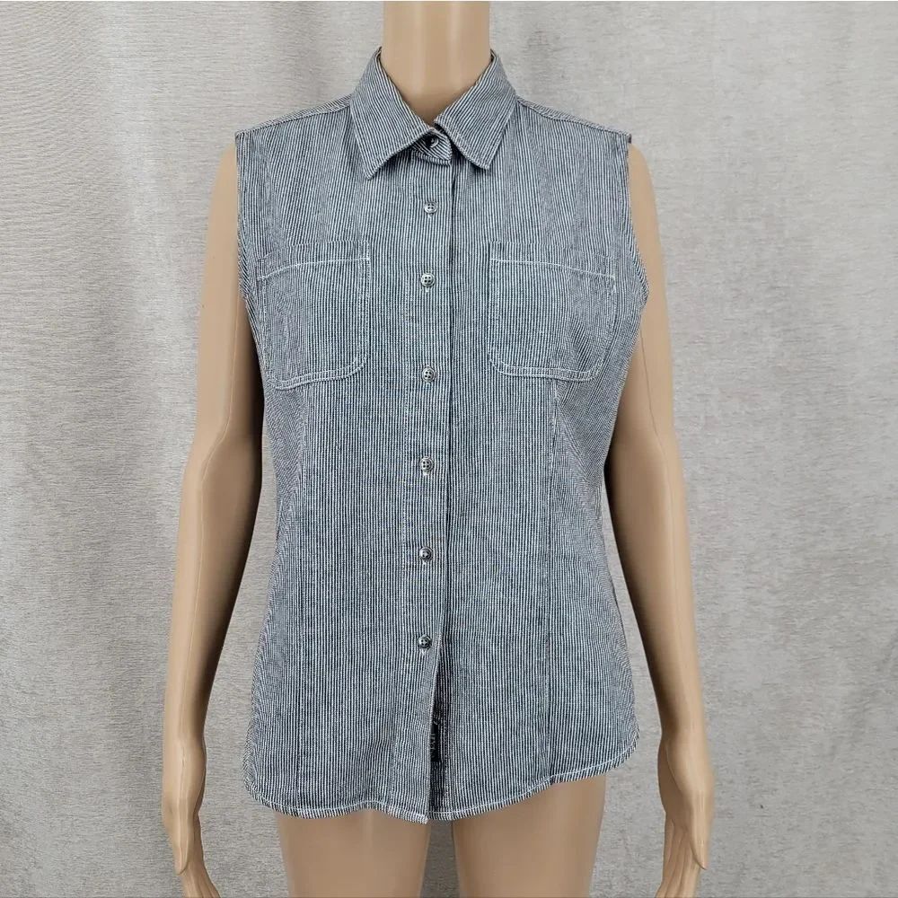 Lee Vintage Sleeveless Hickory Pinstripe Denim Button Front Shirt Vest